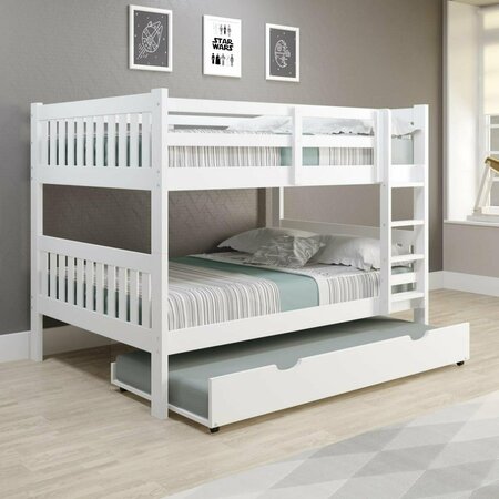 KD GABINETES PD-1015-3FFW-503 Full Over Mission Bunk Bed with Twin Trundle White KD3718505